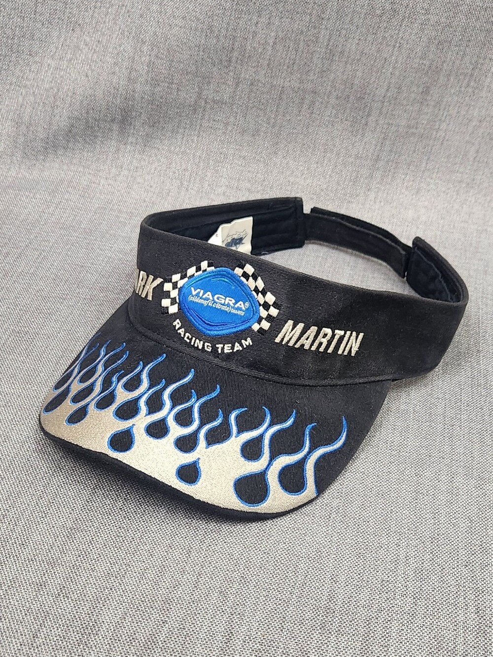 Vintage Nascar Racing Team Mark Martin Blue Flame Adjustable Visor Hat.